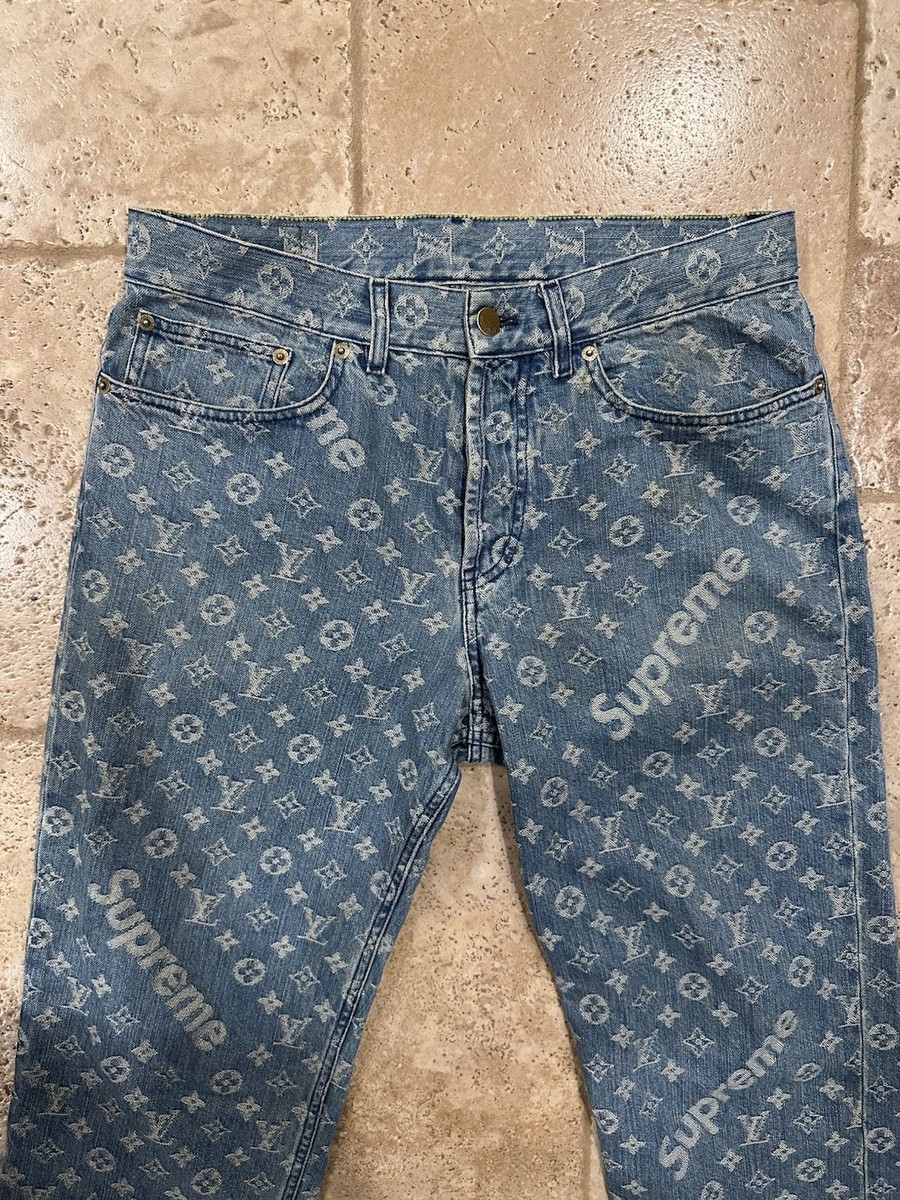 Supreme Louis Vuitton Denim jeans 30 デニム Louis Vuitton x Supreme Jacquard Monogram Blue Denim Jeans