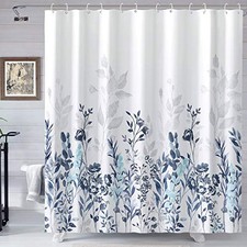 and Grey Shower Curtain, Watercolor Floral Bathroom Curtain Teal 72" 72" Blue