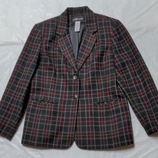 Sag Harbor Vintage Black Red Wool Plaid Blazer Jacket Preppy Dark Academia Sz 10