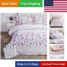 Summer Lightweight Thin Floral Quilts Full/Queen Size,Purple Blue Lilac Flowe...
