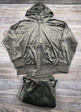 Felina Womens MED Velour Hoodie Jogger Set Olive Green Soft Athleisure Loungwear