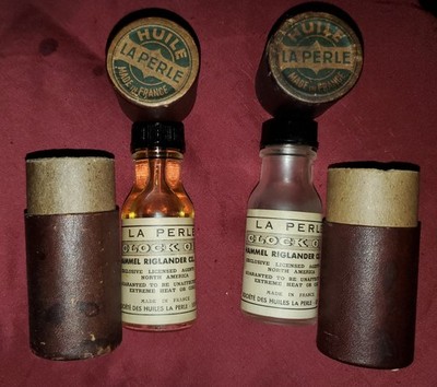 Vntg Huile La Perle Clock Oil Bottles In Original Boxes: One Full & One Empty