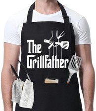BBQ Grilling Apron Men Dad Father's Day Gift Funny Grillfather Cotton Pockets