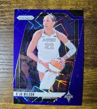 A’Ja Wilson 2024 Panini WNBA Prizm Blue Velocity Laser #86 Las Vegas Aces 