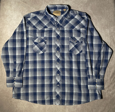 Wrangler Western Shirt Mens 3XL Blue Plaid Pearl Snap Long Sleeve Cowboy Cotton