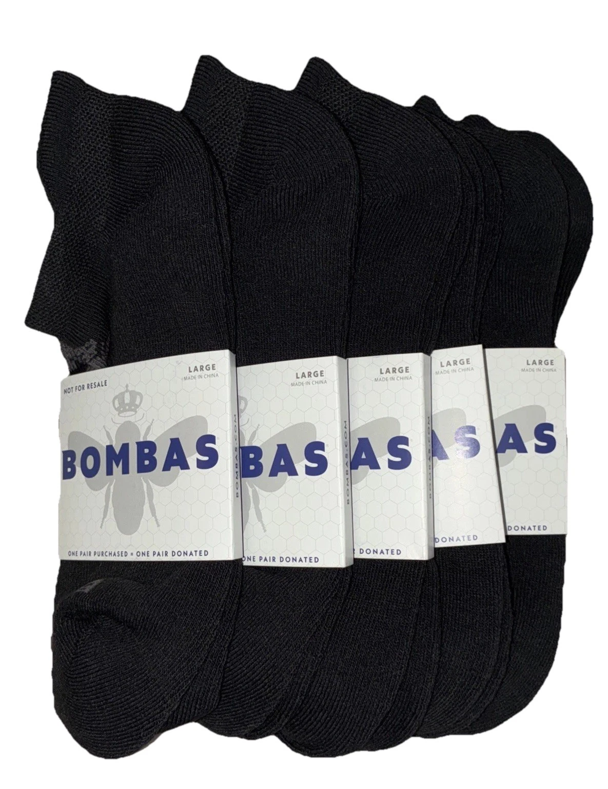 BOMBAS Socks Men’s L 9.5-13 Black Gray Ankle Logo NEW Lot Of 5