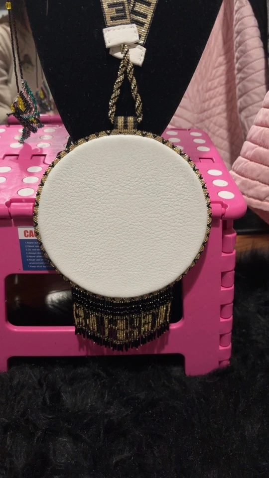 Handmade prison Versace Medallion, White leather, Versace beaded chain/fringe - Image 4 of 4