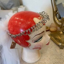 Vintage Crystal White Beaded Silver Bridal Tiara Crown Veil