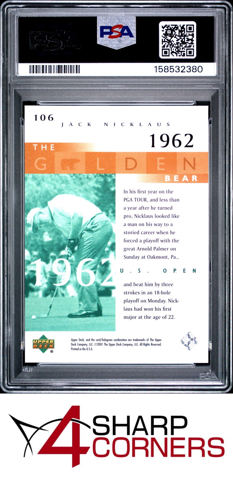 2001 UPPER DECK GOLF #106 JACK NICKLAUS HOF PSA 10 view 2