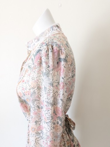 Vintage Gunne Sax Cottage Dress 3 Romantic Flower Button Front Gauze Prairie Tie - Picture 15 of 23