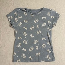 Disney Mickey  Friends Girls S Blue Short Sleeve T-Shirt Mickey Mouse Bows AOP