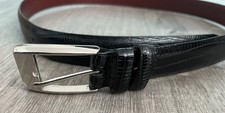 Johnston  Murphy Men  s Black Crocodile Embossed Italian Calfskin Belt 38  