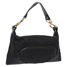 FENDI Zucchino Canvas Hand Bag Black Gold Auth yk18069