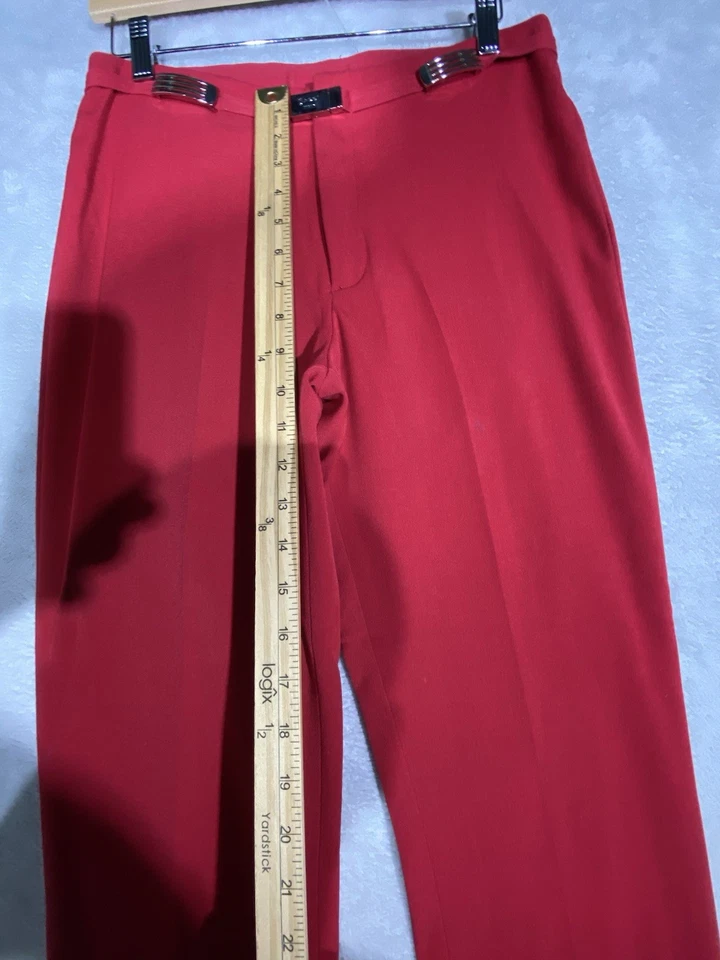 Bacci Design Italy Dress Pants Women’s Size 8 (30X32.5) Red Flare Leg Belt - Image 4 of 4
