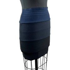 Samsoe Samsoe Blue Iris Black Tiered Colorblock Close Bondage Pencil Skirt M