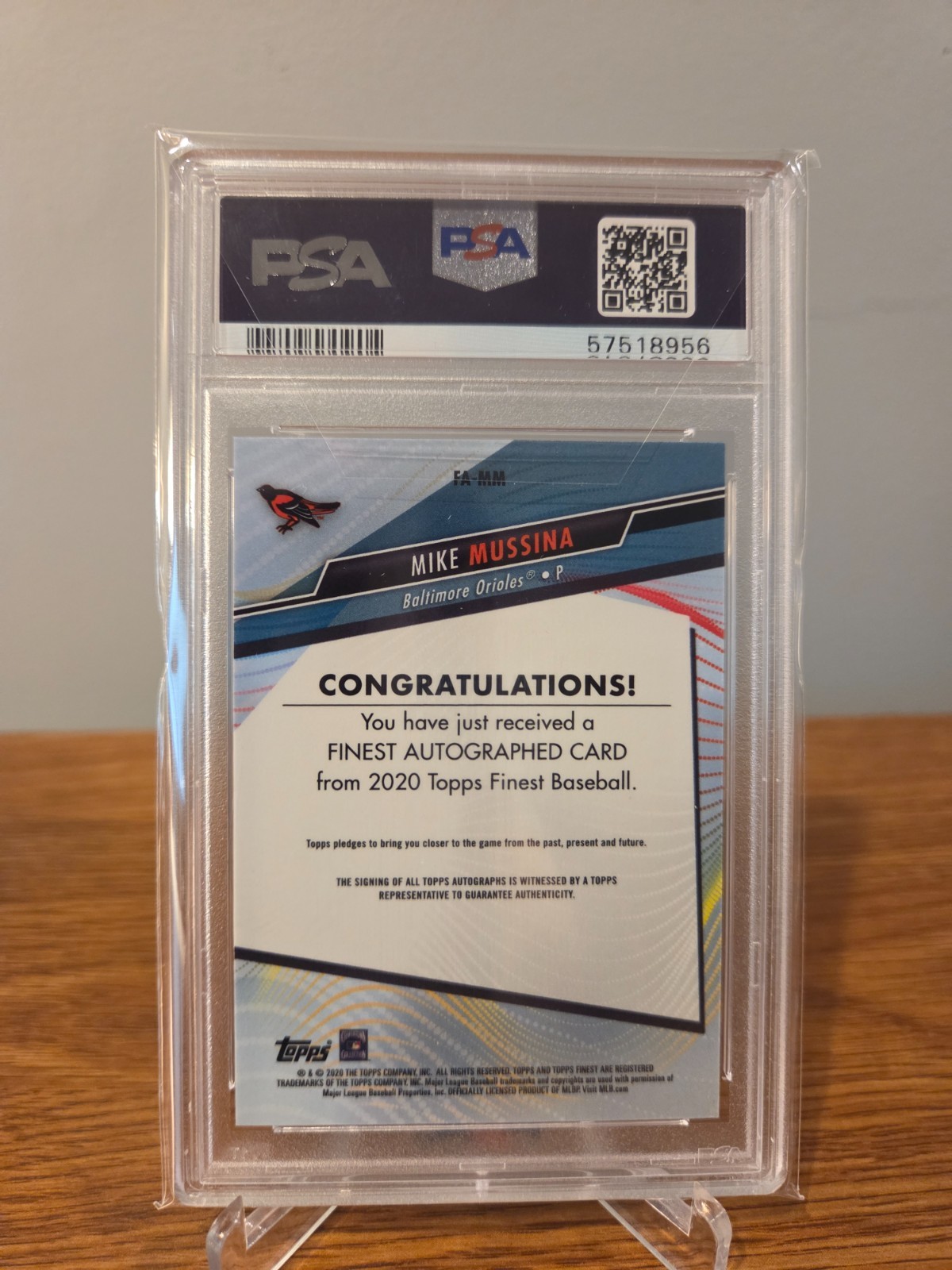 Mike Mussina auto 2020 Topps Finest Orange Ref PSA 10 Gem Autograph #18/25 HOF view 2