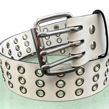 2" Wide Genuine Leather Triple Grommet Belt Double Prong Buckle Punk Unisex