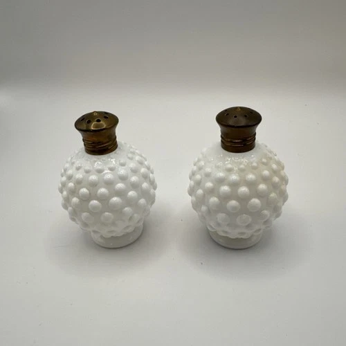 Vintage Hobnail Salt & Pepper Shakers White Milk Glass