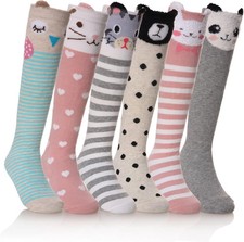 Girls Knee High Socks Kids Crazy Fun Gift Cute Animal Patterns Cotton Long Socks
