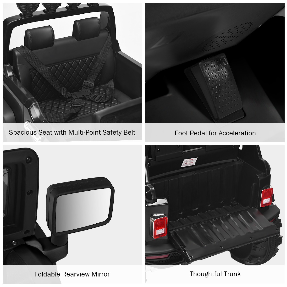 12V Kids Ride On Truck RC Car Spring Suspension w/ LED Light Music Trunk Black