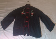 Vintage Black Silky Rayon Womens 2 Piece Asian Pajama Lounge Set Size M