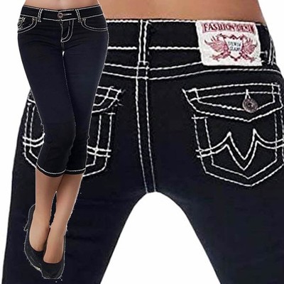 Capri 3/4 Jeans Bemuda Kurze Shorts Damen Sommer Hose Stretch Hüft dicke Naht