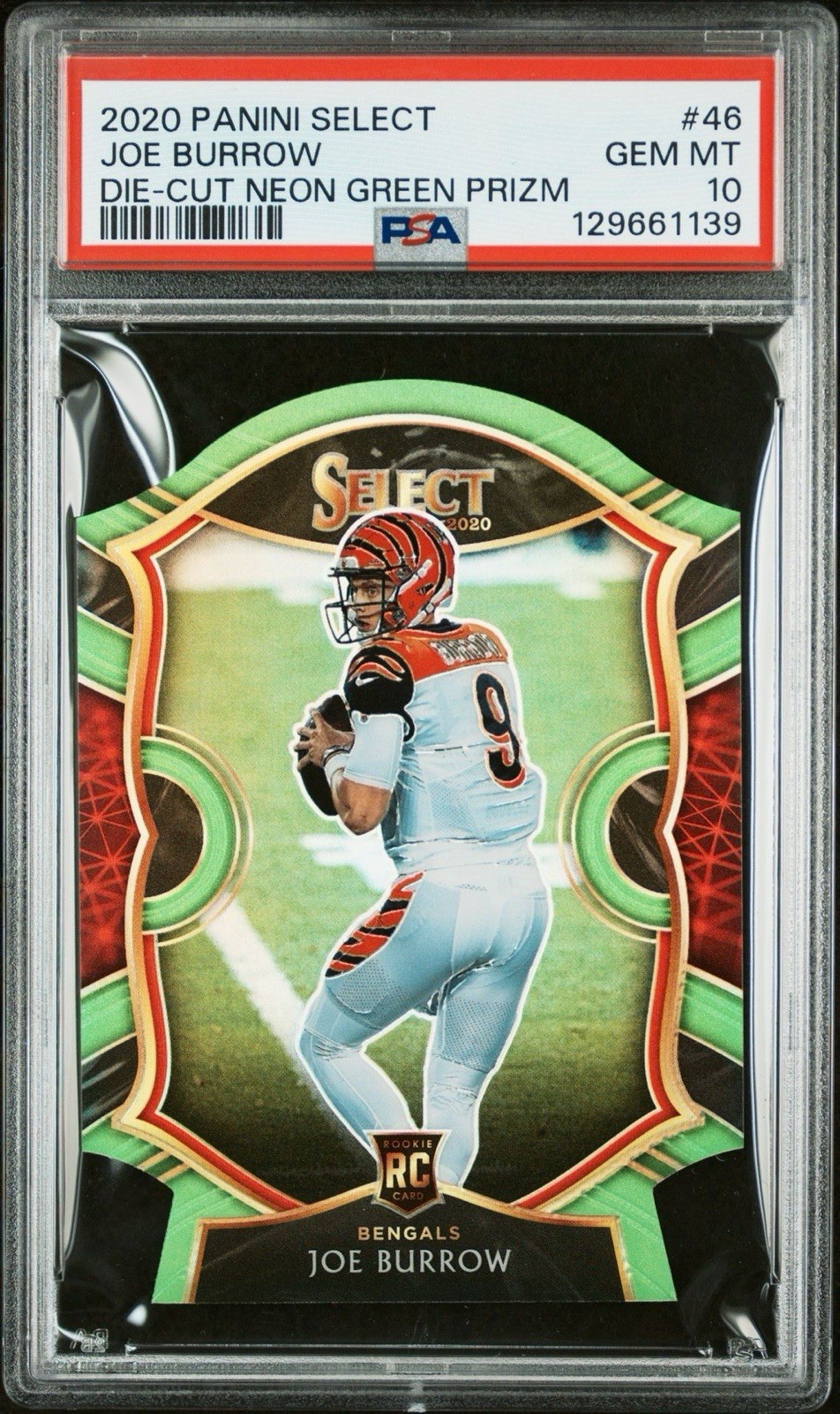 2020 Panini Select Concourse Die-Cut Neon Green Prizm Joe Burrow RC PSA 10 #46