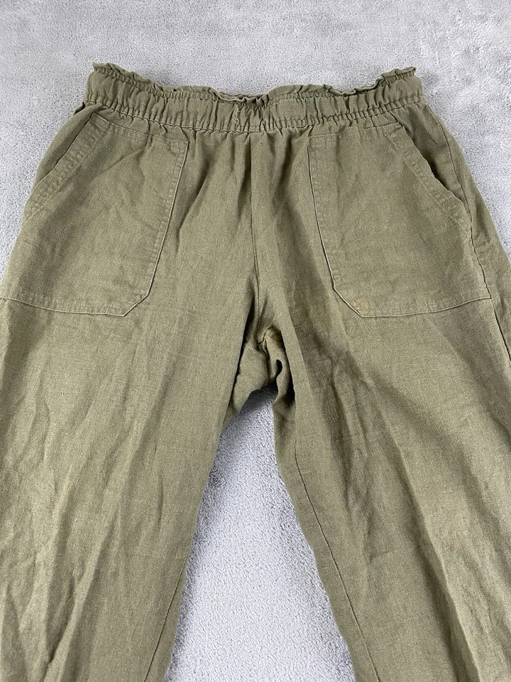 Pantalones de salón para mujer Indigo Rein M. Verde mezcla de lino tobillo cintura elástica C14 Foto 2 de 4