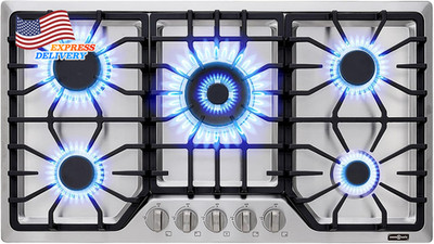 30'' Gas Cooktop with 5 Italy SABAF Powerful Burners Max 48300 Btu