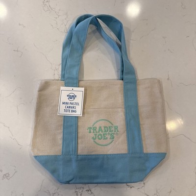 TRADER JOE'S MINI PASTEL CANVAS TOTE BAG EASTER BLUE NWT    