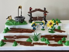 Schleich Smurf Vintage Garden Playset Wishing Well,Fencing,Gate,2 Smurfs 1977-78