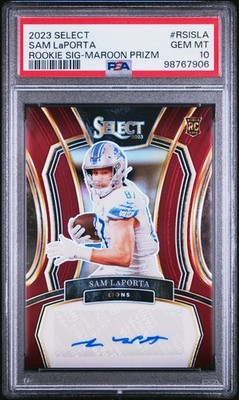 2023 Panini Select Sam LaPorta RC #32/75 PSA 10 Maroon Prizm Rookie Signature