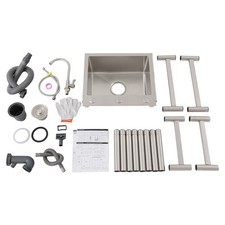 Stainless Steel Sink with Faucet, Free Standing Utility Sink, Single Bowl Sink