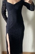 Zara Abendkleid Spitze Blumenmuster Schwarz S Midi Langarm V-Ausschnitt
