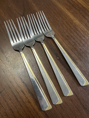 Towle Hard To Find Stainless Beacon Hill Pattern Gold Trim, 4 Dinner Forks