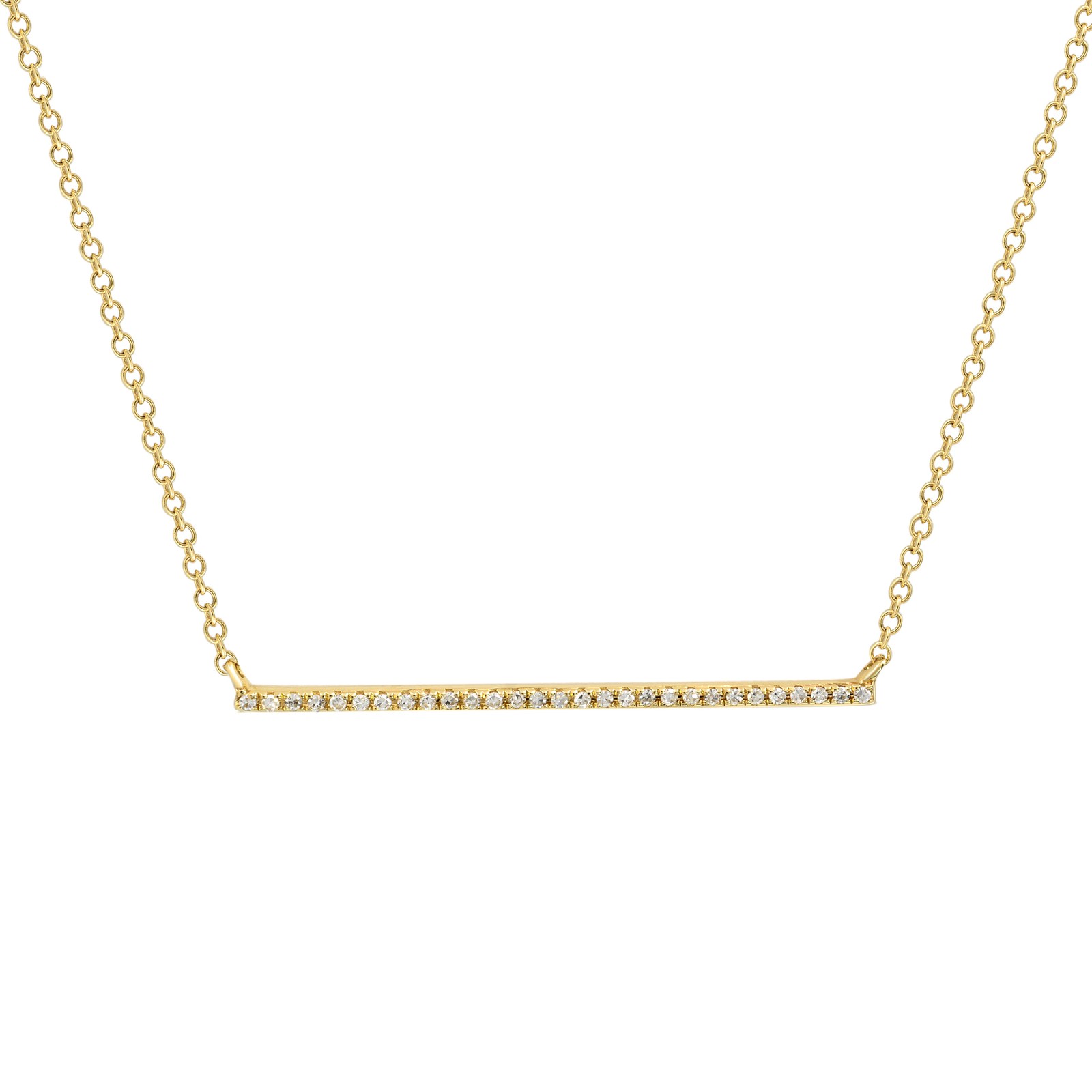 Pave Diamond Horizontal Bar Pendant Necklace 14K Yellow Gold 0.08cttw