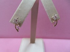 Vtg 14K Solid Y. Gold U-Leverback Pink White CZ Flower Earrings 1.32G 398