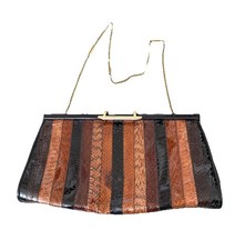 Vintage Snakeskin Striped Tan Black Gold Shoulder Bag Purse