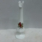 Vintage FENTON Hand Painted CARDINAL Milk Glass Bud Vase 8” Signed