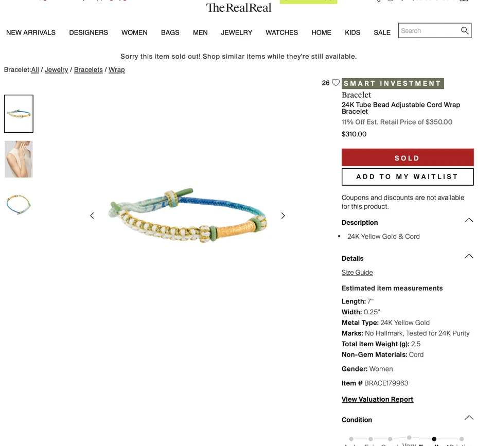 24K Gold 999 Gold Cord Wrap Bracelet - Image 2 of 4