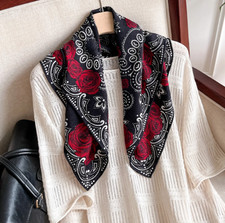 70 Cashmere 30 Silk Neckerchief Shawl Scarf 26'' flower Print Bandanna wrap