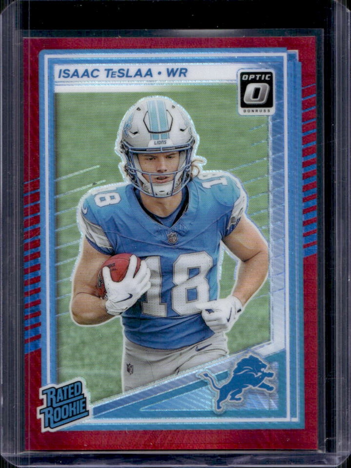 2025 Panini Donruss Optic Isaac TeSlaa Rated Rookie Red Hyper Prizm #219 Lions