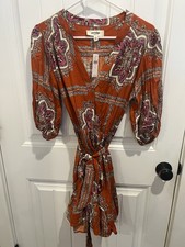 Porridge Anthropologie Isabel Mini Dress orange paisley puff S bohemian 