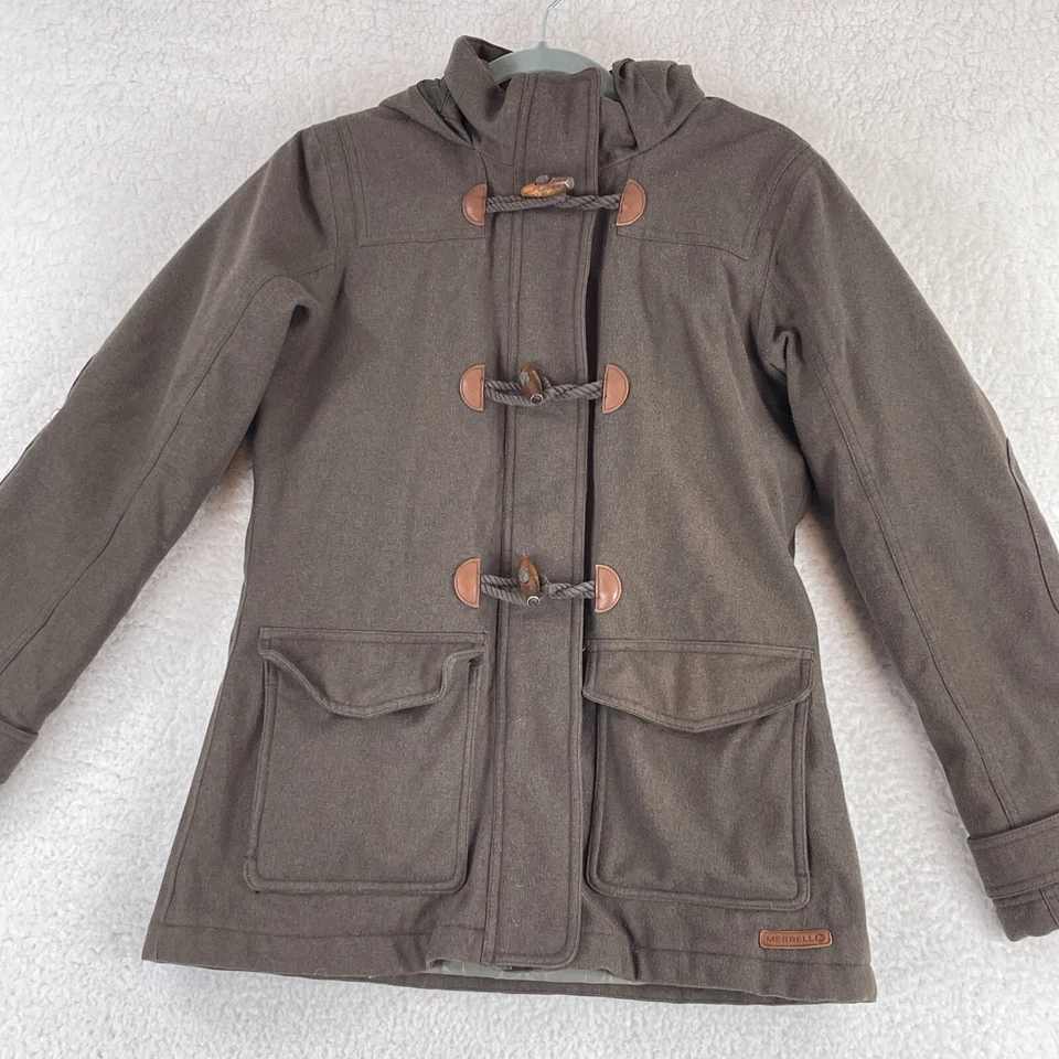 Abrigo Merrell Mujer Pequeño Verde Opti-Cálido Con Capucha Palanca Cremallera Completa Manga Larga Foto 2 de 4