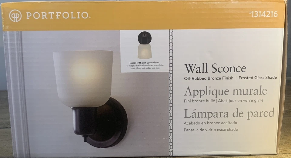 Aplique de pared Portfolio de 4,53 pulgadas de bronce frotado con aceite pantalla de vidrio esmerilado claro Foto 4 de 4