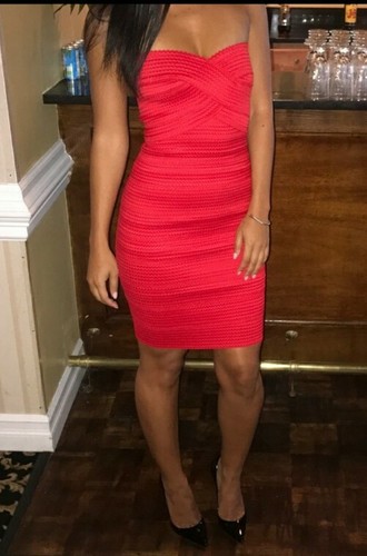 👉 Vestido Rojo Sin tirantes Vendaje Ajustado Cuello de Novia ~ S M3020 🙂 - Imagen 5 de 11