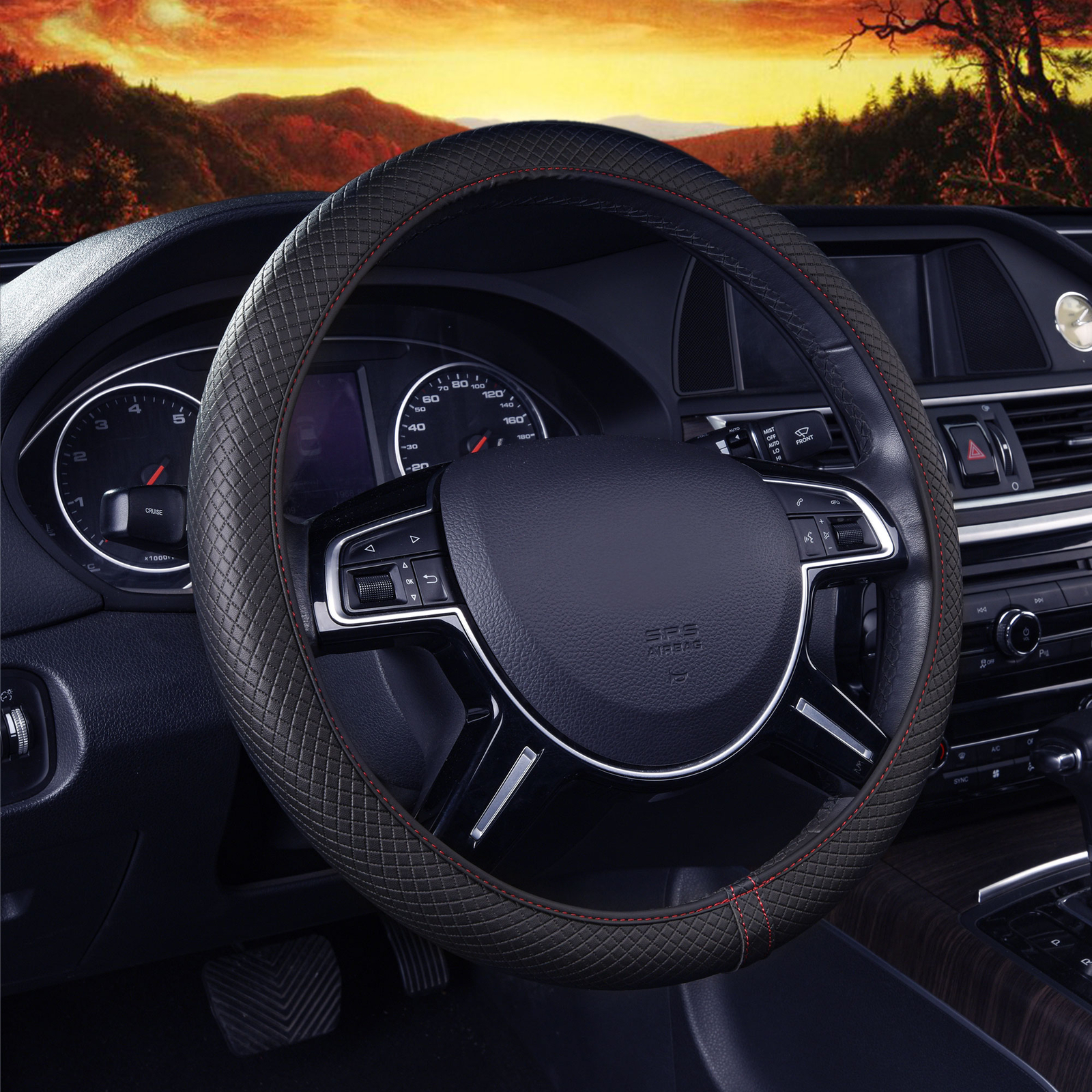 Ultra Comfort Leatherette Flexible Steering Wheel Cover Fits 14.5