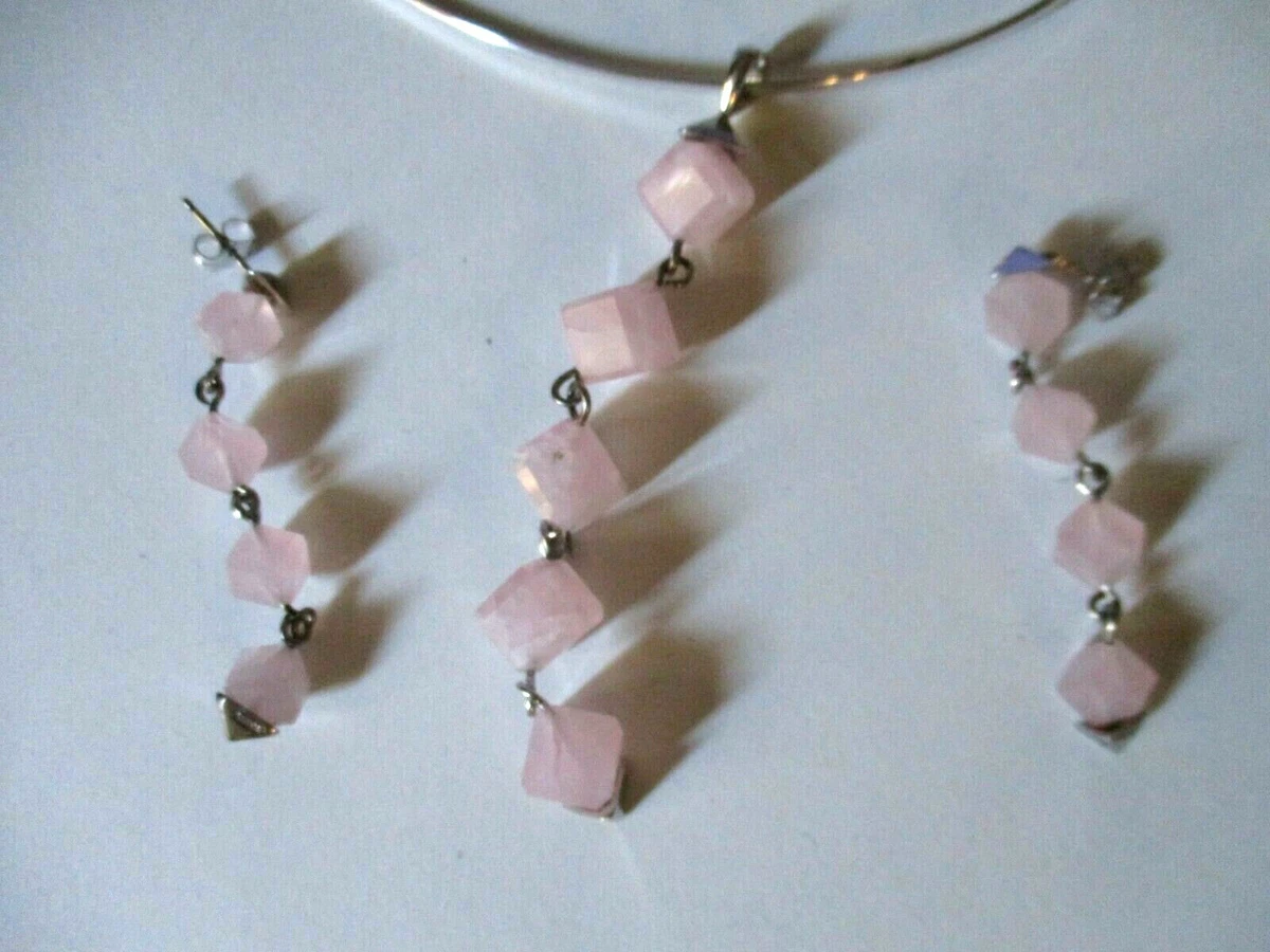 Orecchini Pendenti Quarzo Rosa In Argento 925 - Pietra A Goccia 10x14mm, Eleganti Donna