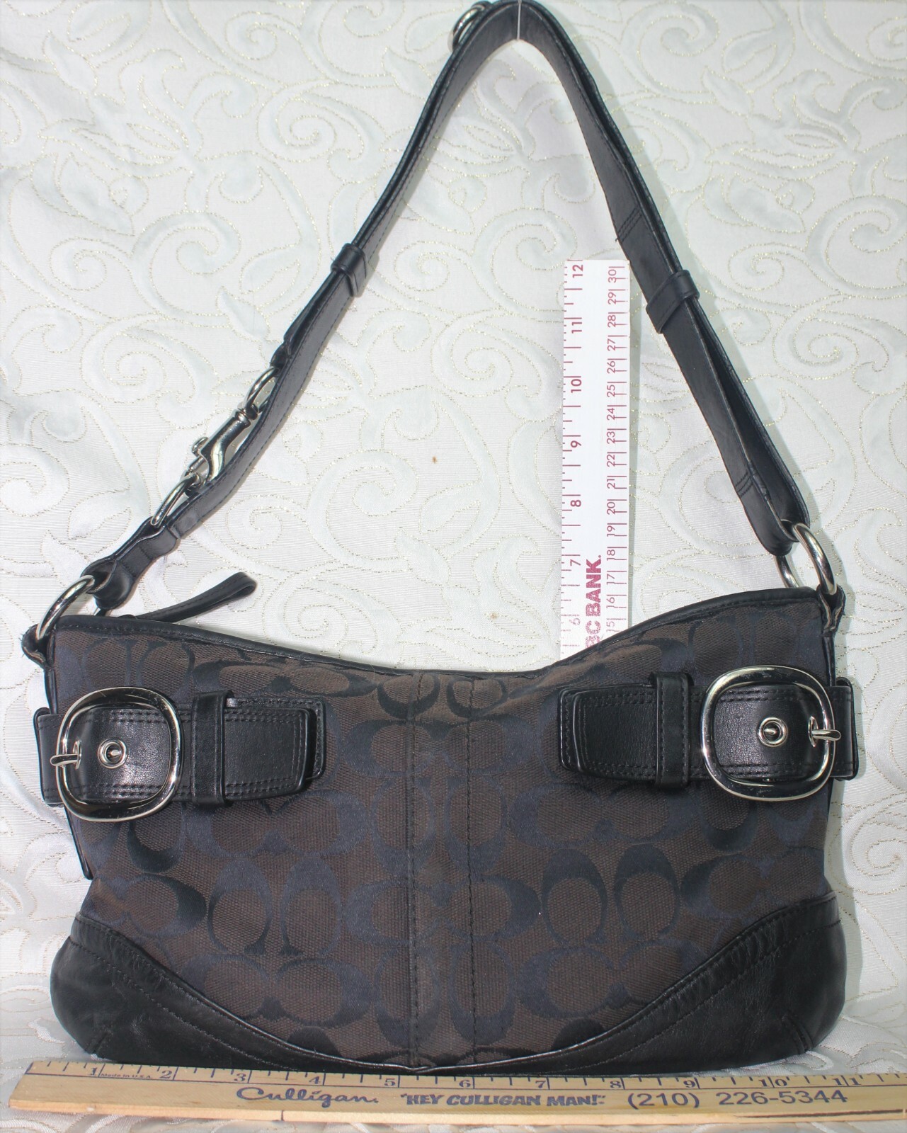 Coach Signature Fabric with Leather Trim Shoulder Bag Gem