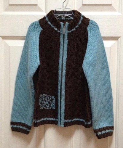 Boys ASPEN SKI Wool CARDIGAN SWEATER Zipper Cocoa Brown & Blue MIXTILLO 7 122cm - Picture 2 of 6